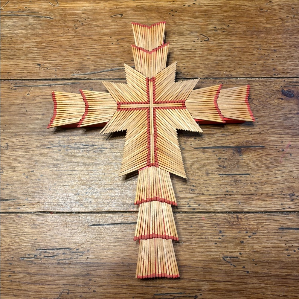 Vtg-98’ Handmade Matchstick Cross Signed via I Folk Art From Virginia Mountains